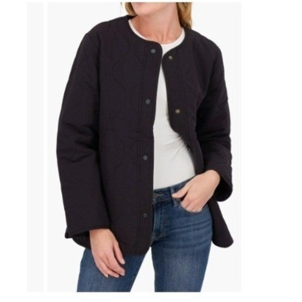 Lucky Brand Womens Black‎ Onion Quilted Snap Front Liner Jacket Large